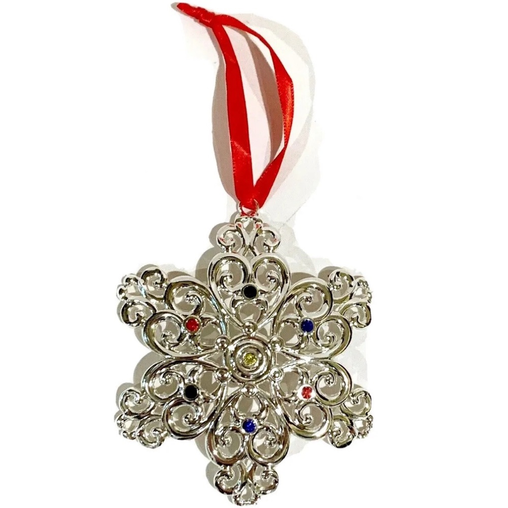 Lenox Large Silver Snowflake Christmas Tree Ornament with Multicolour Rhinestone